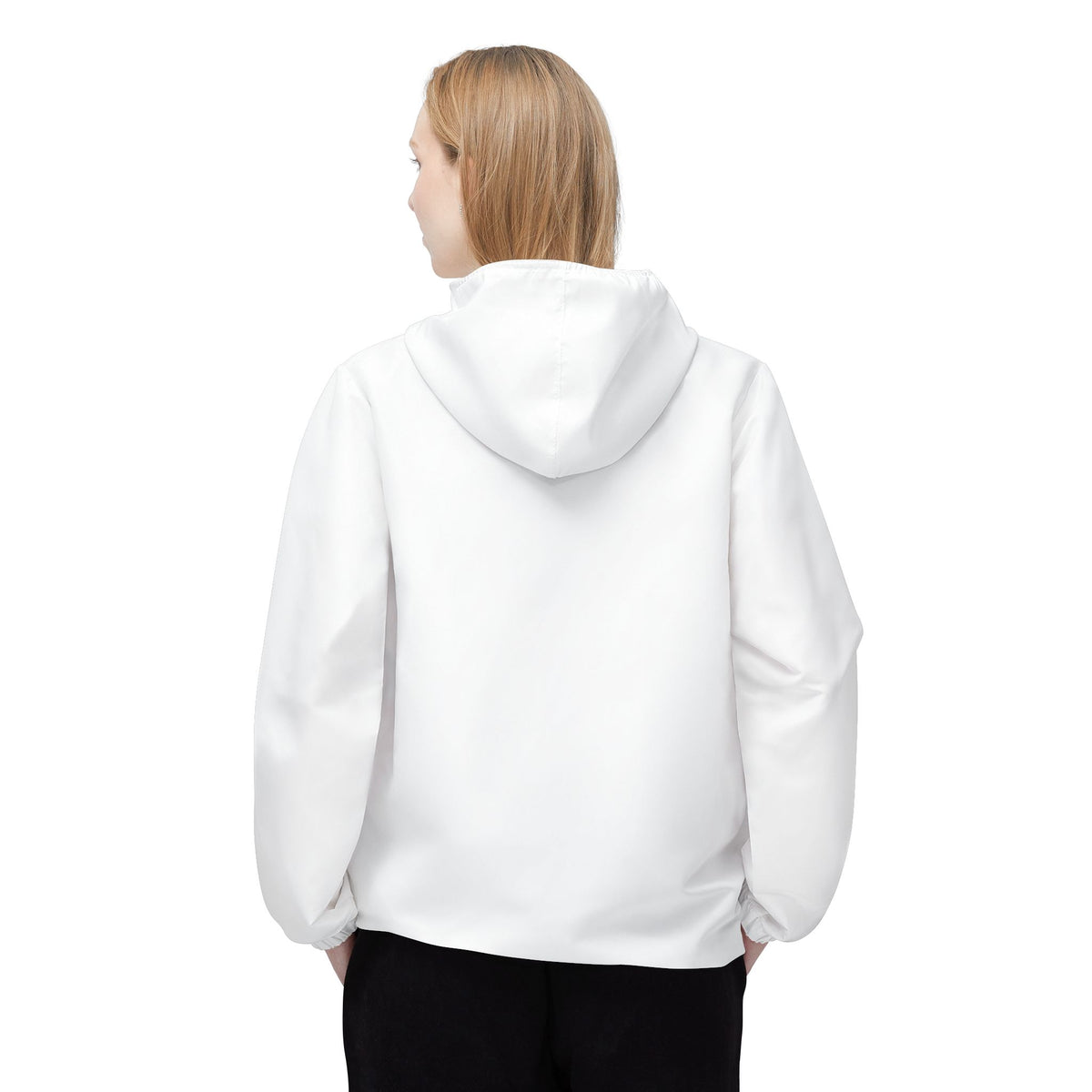 Minimal White Windbreaker Jacket with Vertical 'For You Athletics' Side Print
